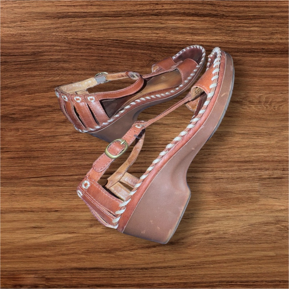 Ariat Shalimar brown leather T strapped wedge Sandle - Picture 2 of 4